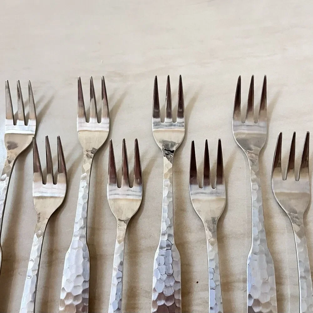 8pc Rogers Plymouth Cove Hammered Cocktail/Seafood Fork Stainless STANLEYROBERTS